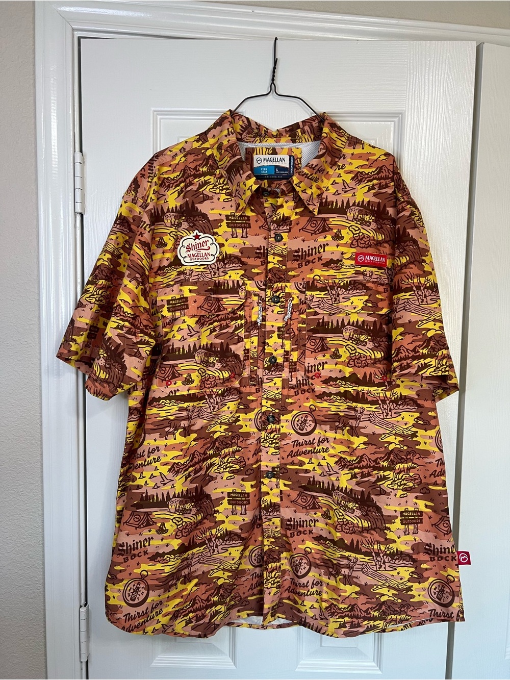 Magellan Outdoors Shiner Bock Short-Sleeve Button-Up Shirt Size Large
